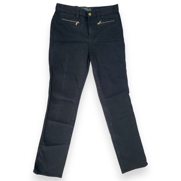 Lauren Ralph Lauren LRL Black Skinny Pant Womens 4 High Rise Stretch Ponte Denim - Picture 1 of 4